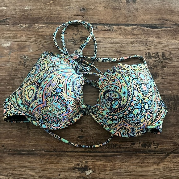 Victoria Secret colorful turquoise padded bikini top - Picture 1 of 4